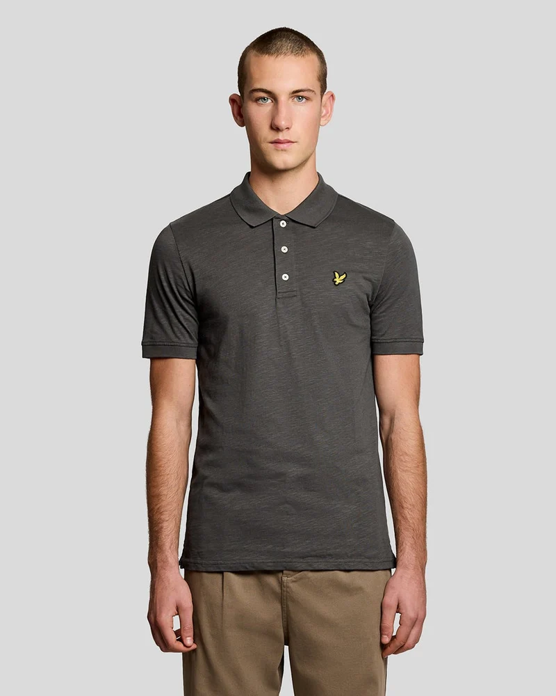 Lyle & Scott Heren poloshirt van fijn katoen met slubstructuur | Gunmetal