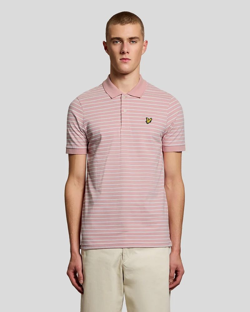 Lyle & Scott Heren Piqué Breton Polo Shirt | Roze Grapefruit Wit