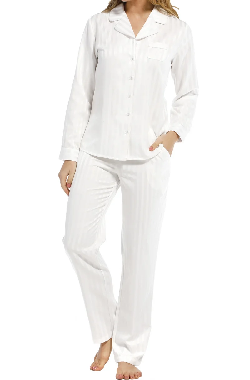 Pastunette Deluxe dames pyjama satijn - Lange mouwen - Snow