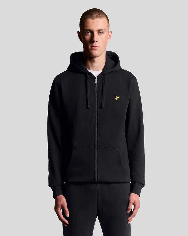 Lyle & Scott Hoodie met volledige ritssluiting van katoen met lusjes aan de achterkant | Gitzwart