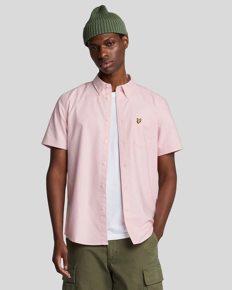 Lyle & Scott Oxford overhemd met korte mouwen voor heren | Lichtroze