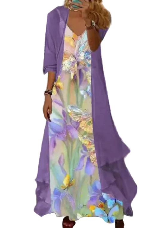 Dames Plus Size Tweedelige Set met V-hals en Print