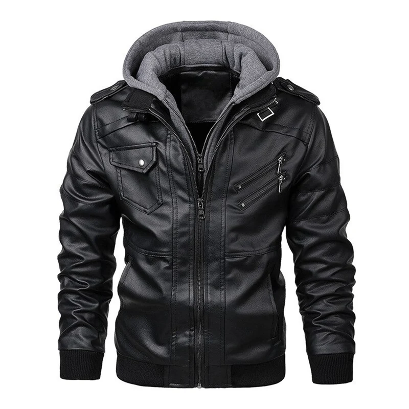 Heren Leren Jas met Capuchon Trendy