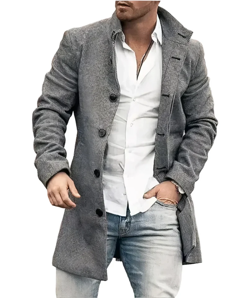 Heren Trenchcoat Bruin Met V-Hals en Lange Lengte