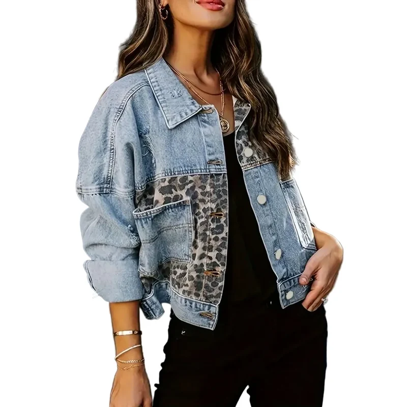 Dames Spijkerjack Oversized met Luipaardprint
