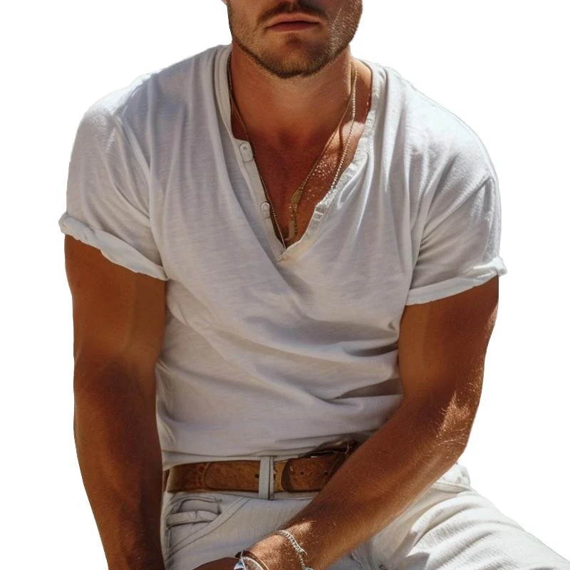 Heren T-shirt Henley Kraag Casual
