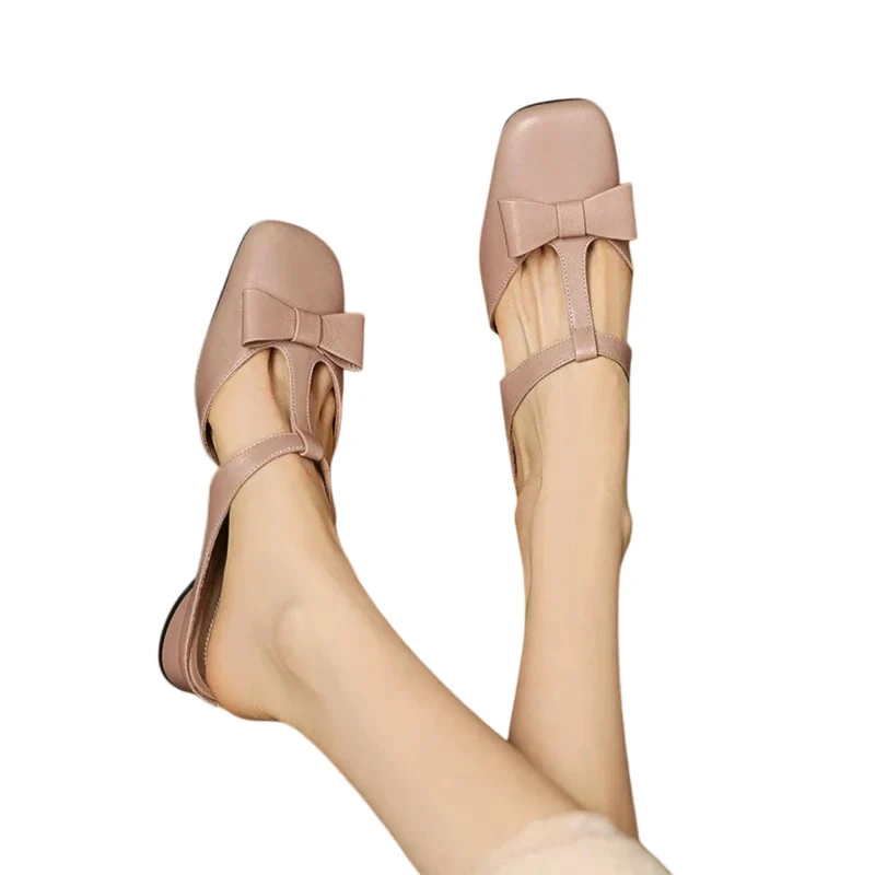Dames Pantoffels Met Vierkante Neus En Strikdetail Sloffen
