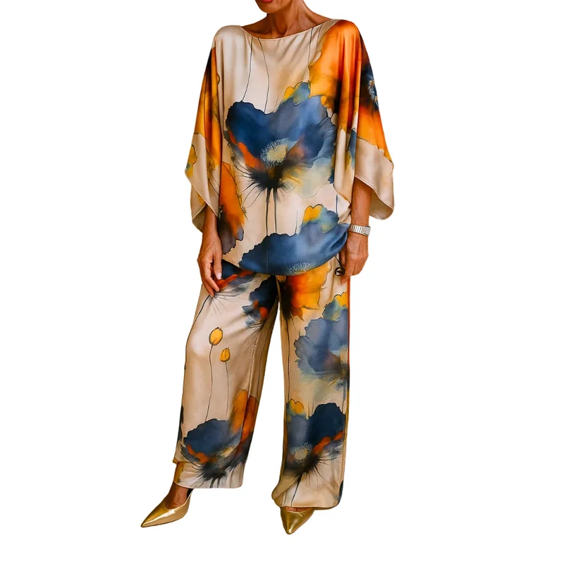 Dames Satijnen Tweedelige Set met Elegante Pasvorm