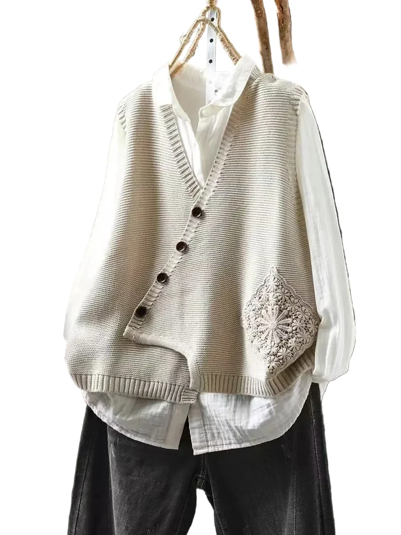 Dames Gebreid Vest met Asymmetrische Knoopsluiting