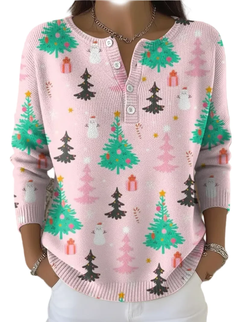 Dames Gebreide Trui met Kerstboomprint