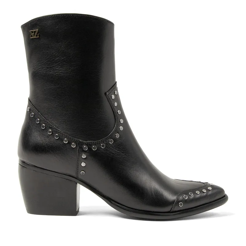 Kylie Dames Enkellaarsjes Leer Black