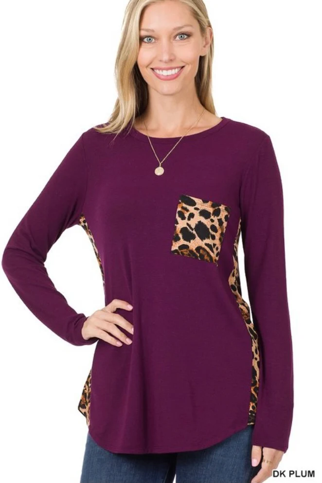 Dark plum/Leopard long sleeve top