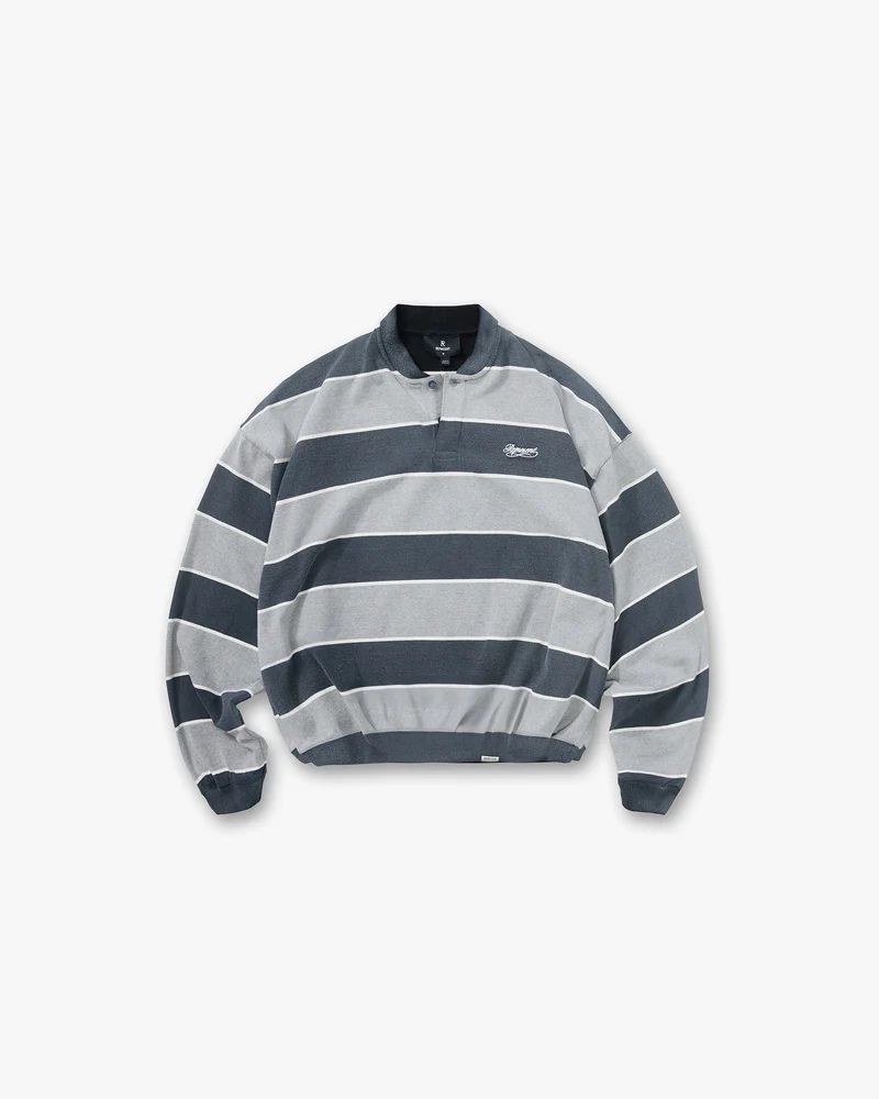 California Striped Henley Sweater - Jet Black Grey Marl
