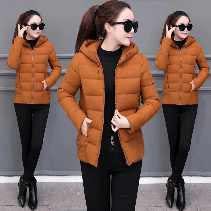 Women's Lightweight Down Jacket - Warm Loose Short Hooded Outerwear