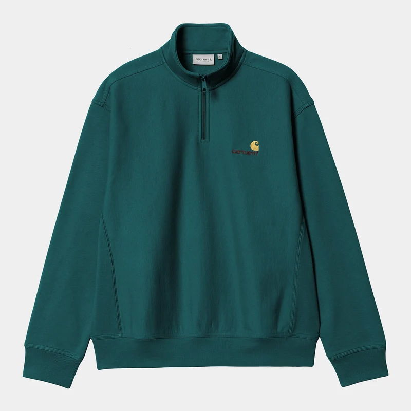Carhartt WIP Heren halve rits American Script Sweatshirt - Malachiet