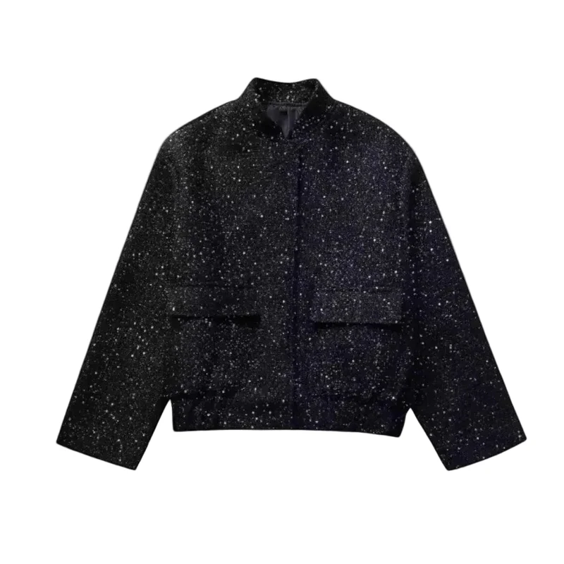 Dames Bomberjack Met Pailletten Cropped Design