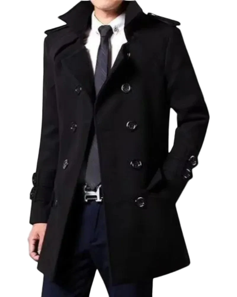 Heren Trenchcoat Halflang Met Dubbele Rij Knopen