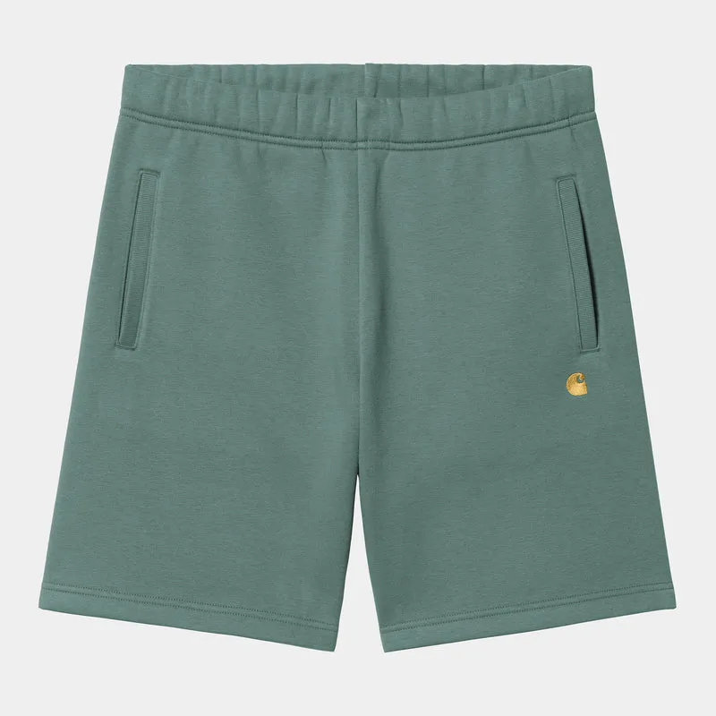 Carhartt WIP Heren Chase Sweat Shorts - Zilver Pine / Goud