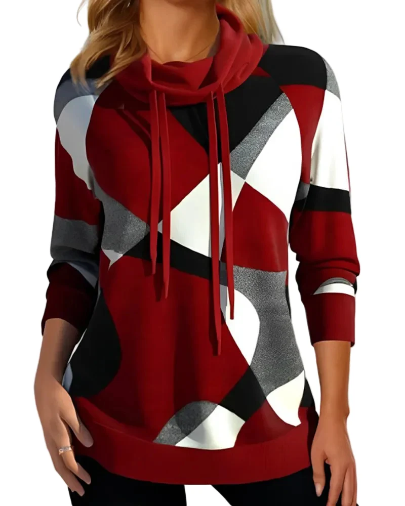 Dames Trui met Geometrische Print en Sjaalkraag