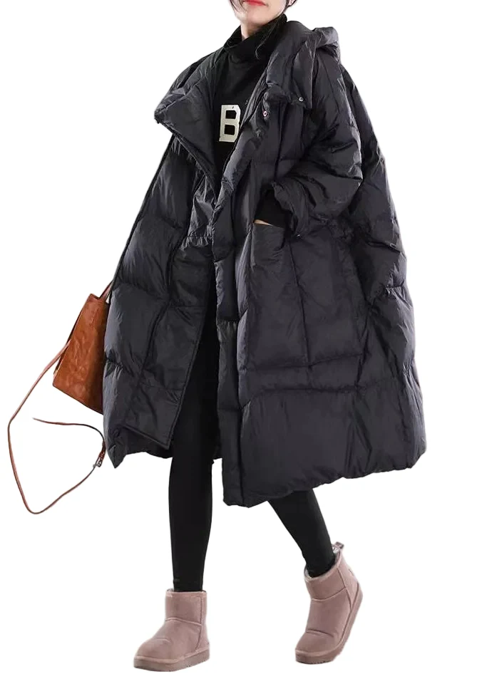 Dames Lange Winterjas Met Capuchon En Patchwork Design