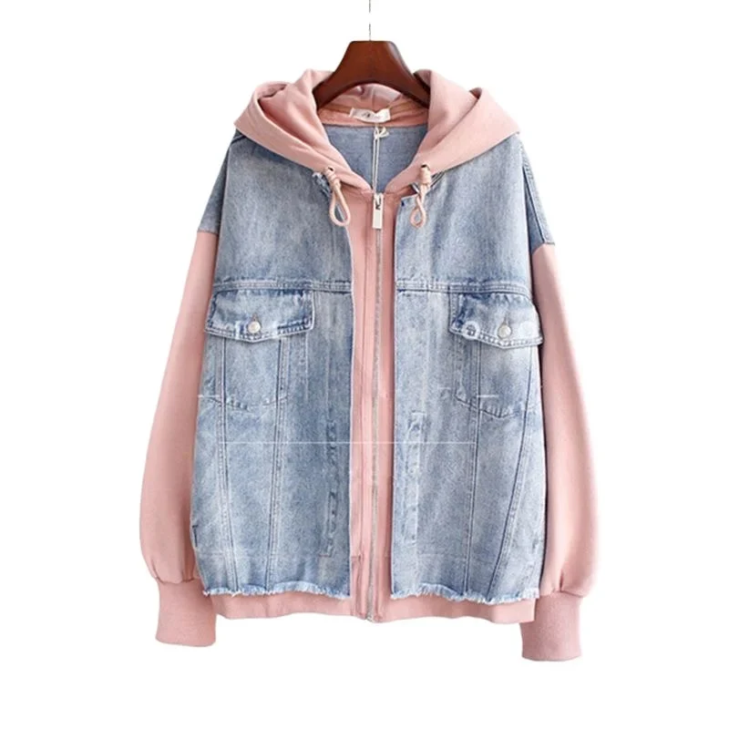 Dames Denim Hoodie Retro Stijl