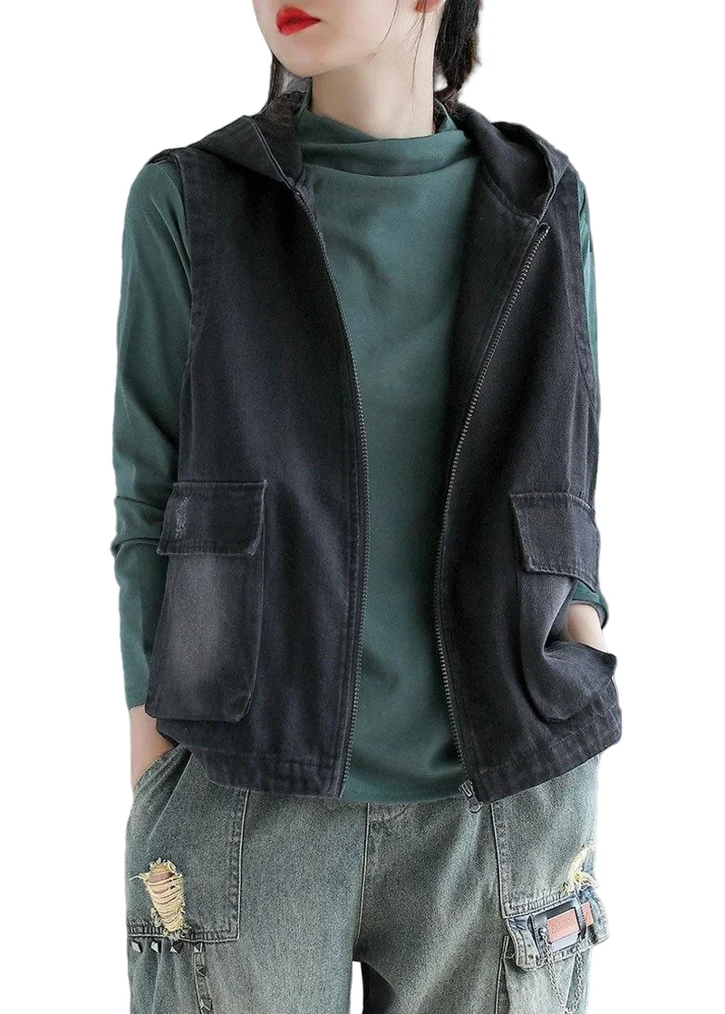 Dames Vest Mouwloos met Capuchon in Patchwork Stijl