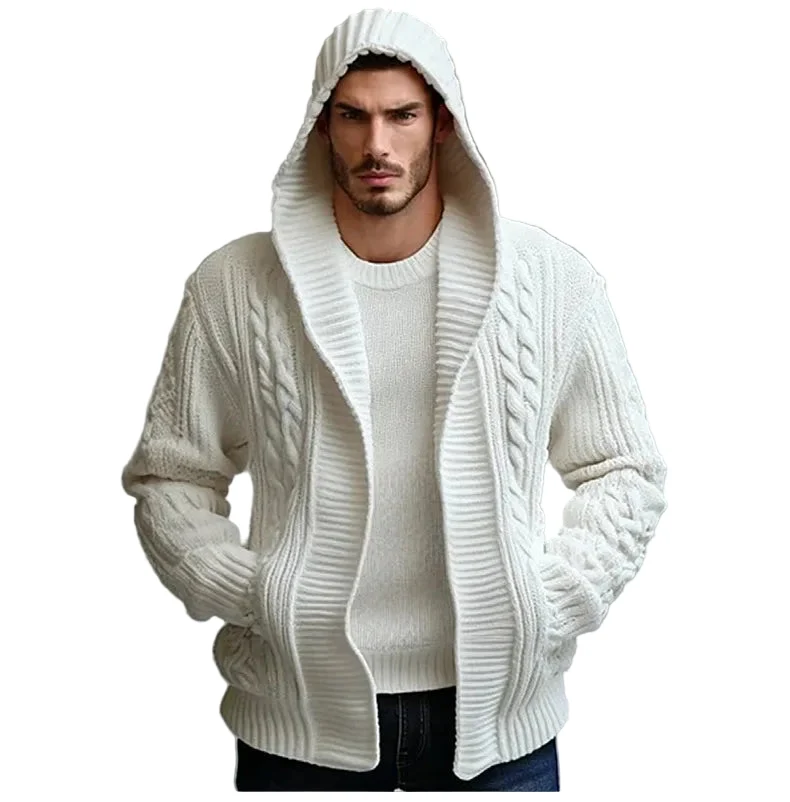Heren Vest Gebreid met Capuchon en Kabelpatroon