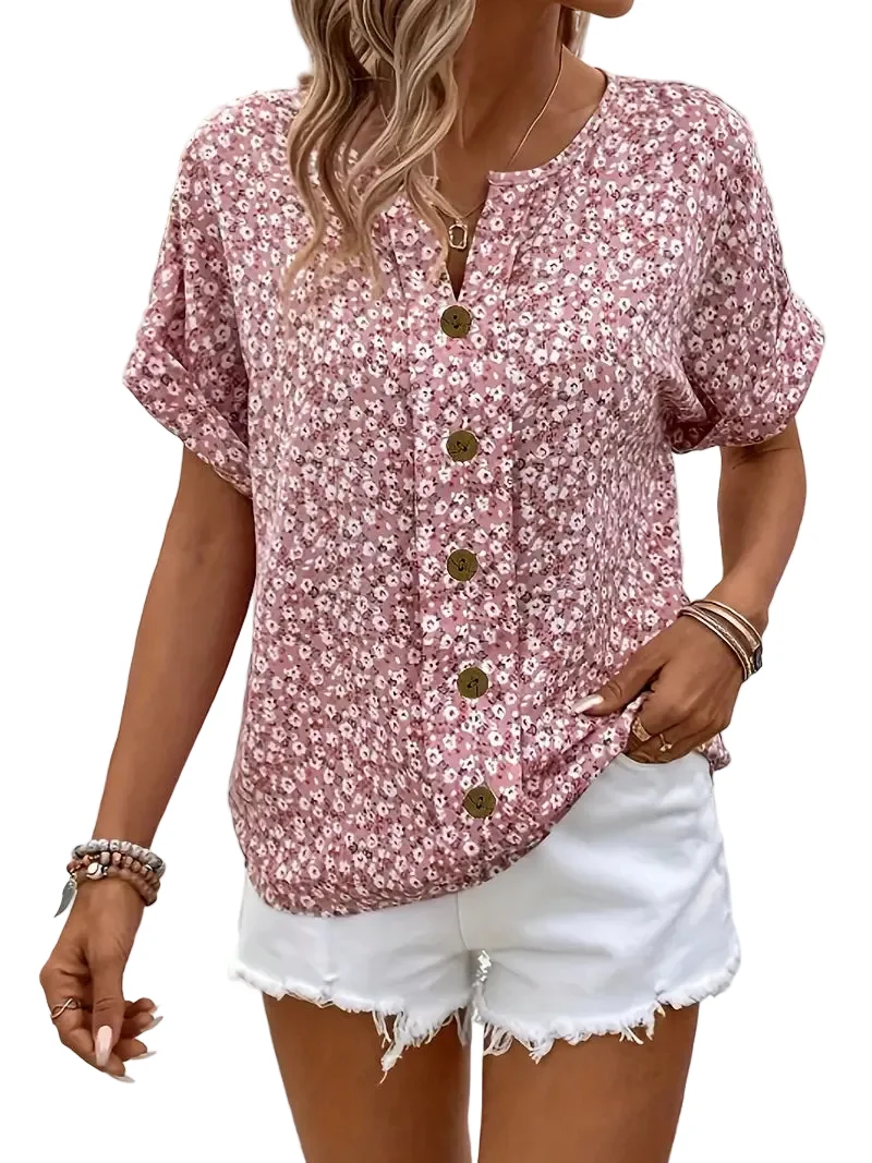 Dames Zomertop Korte Mouwen Met Knoopdetail