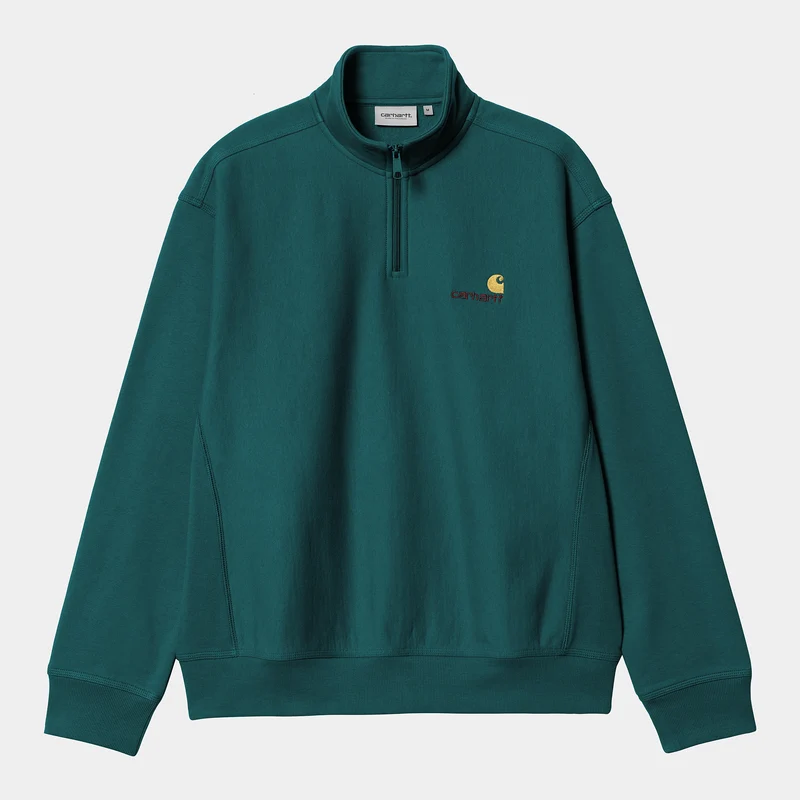 Carhartt WIP Heren halve rits American Script Sweatshirt - Malachiet
