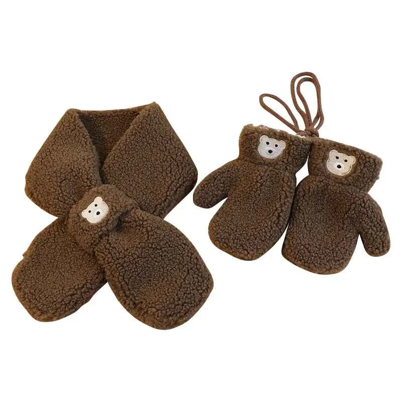 Kinderen Winterset Fleece Wanten en Sjaal met Berendetail