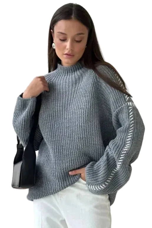 Dames Gebreide Trui met Patchwork en Oversized Pasvorm