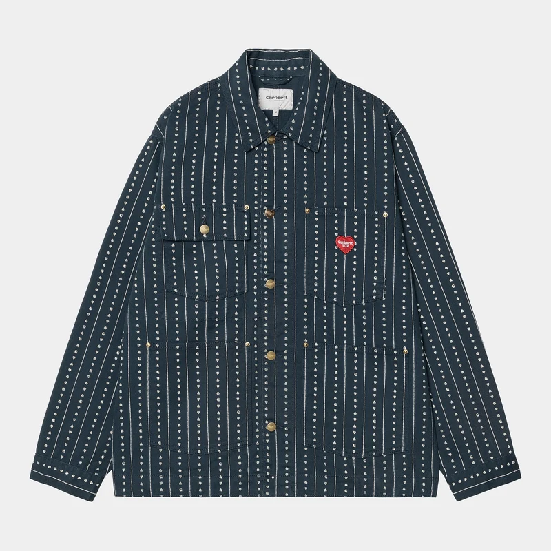 Carhartt WIP Heren Drewe Heart C Pinstripe Chore Coat Jack - Inkt / Natuurlijk