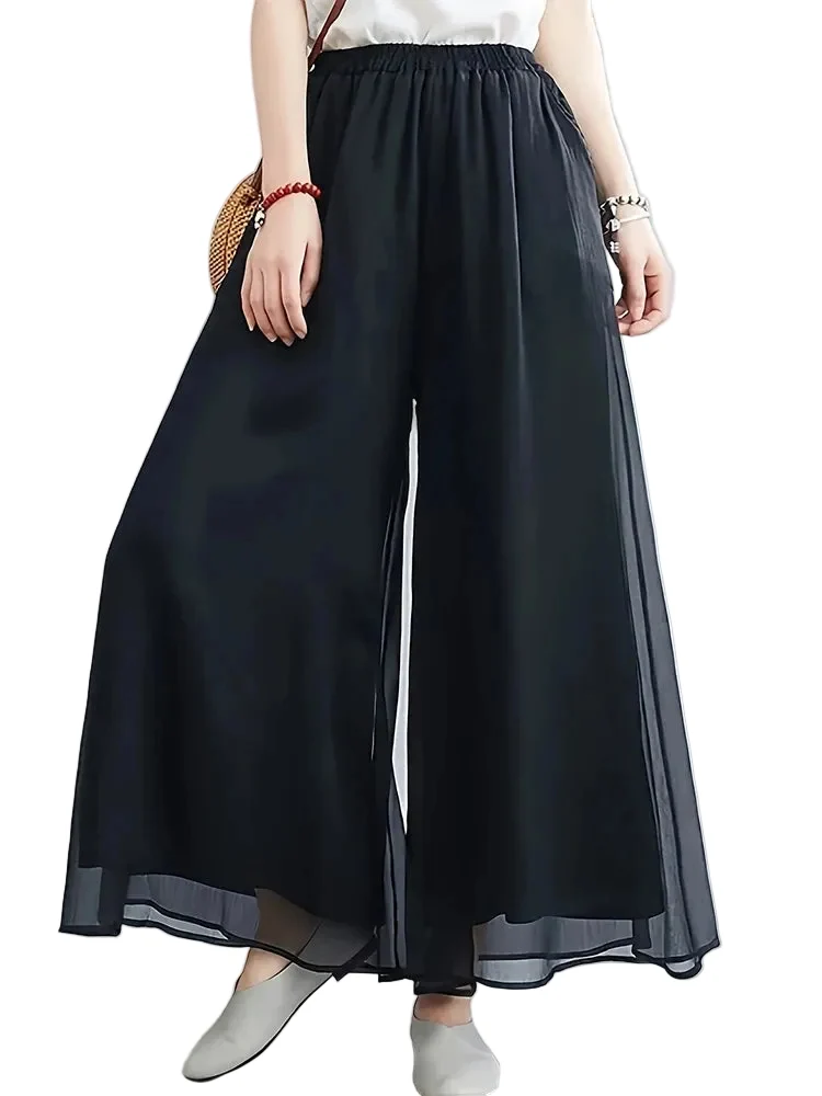 Dames Flared Broek met Losse Pasvorm en Doorzichtige Overlay
