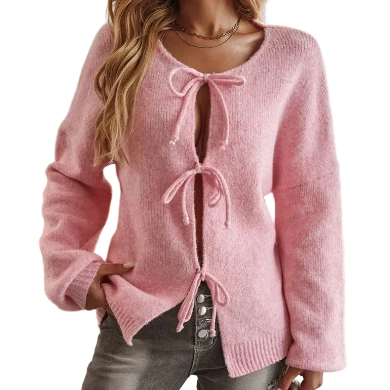 Dames Trui Boho-Stijl met Veterdetails voor Comfortabele Casual Uitstraling