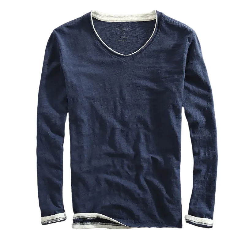 Heren T-shirt met Lange Mouwen en V-hals