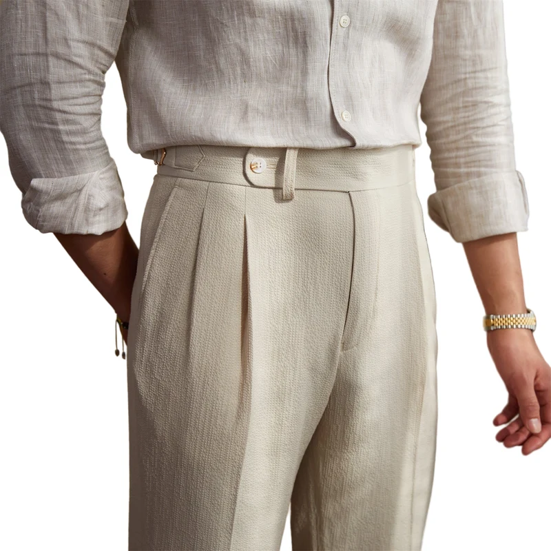 Heren Hoge Taille Broek Vintage Stijl