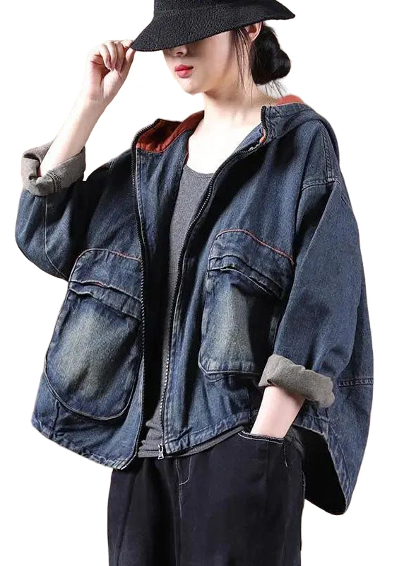 Dames Jas Denim met Capuchon en Rits