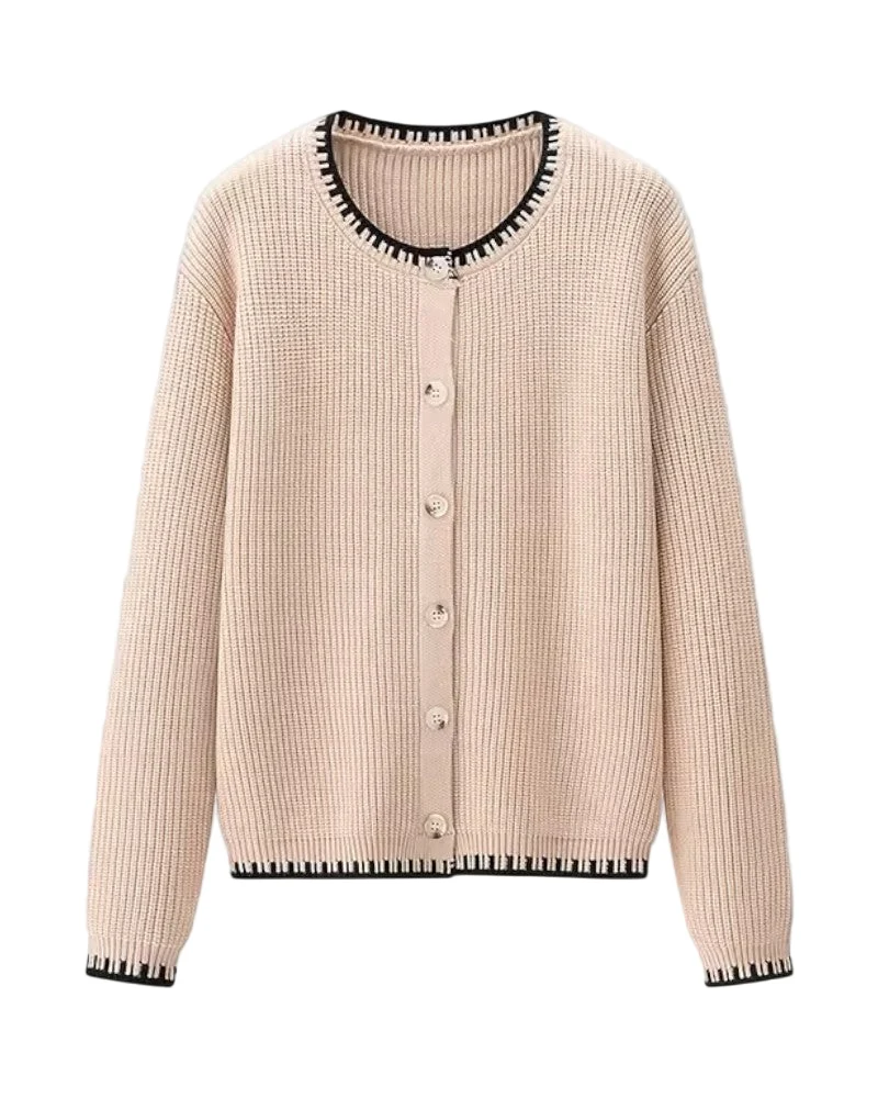 Dames Vest Ronde Hals met Knoopsluiting en Contrasterende Biezen