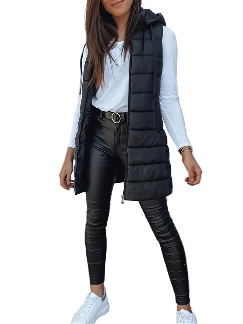 Dames Lange Bodywarmer Met Capuchon Gewatteerd Oversized