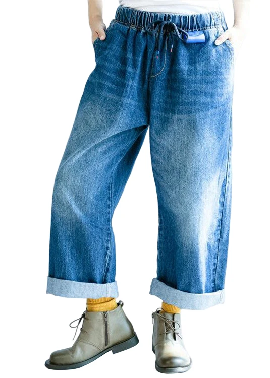 Dames Broek met Wijde Pijpen en Elastische Taille