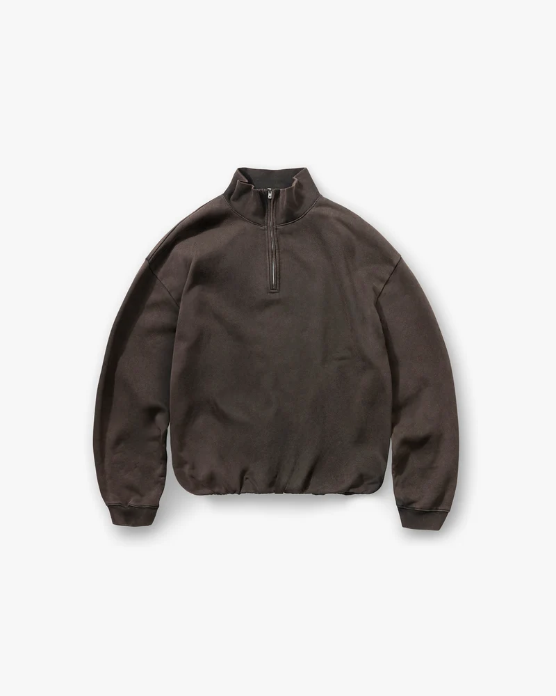 Initial Funnel Neck Quarter Zip Sweatshirt - Coffee