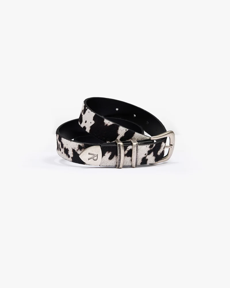 Cowhide Rodeo Belt - Flat White Jet Black