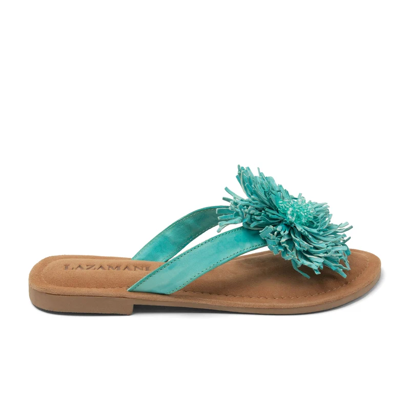 Roza Dames Teenslippers Leer Turquoise