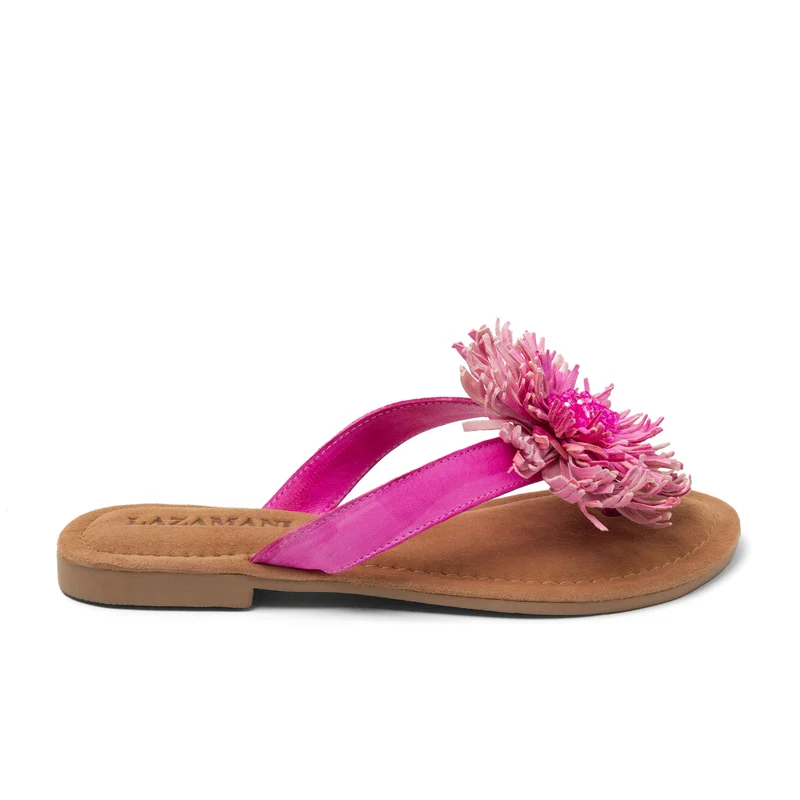 Roza Dames Teenslippers Leer Pink