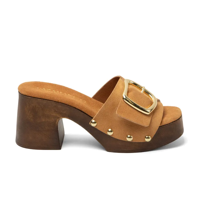 Celia Dames Clogs Suede Cuoio