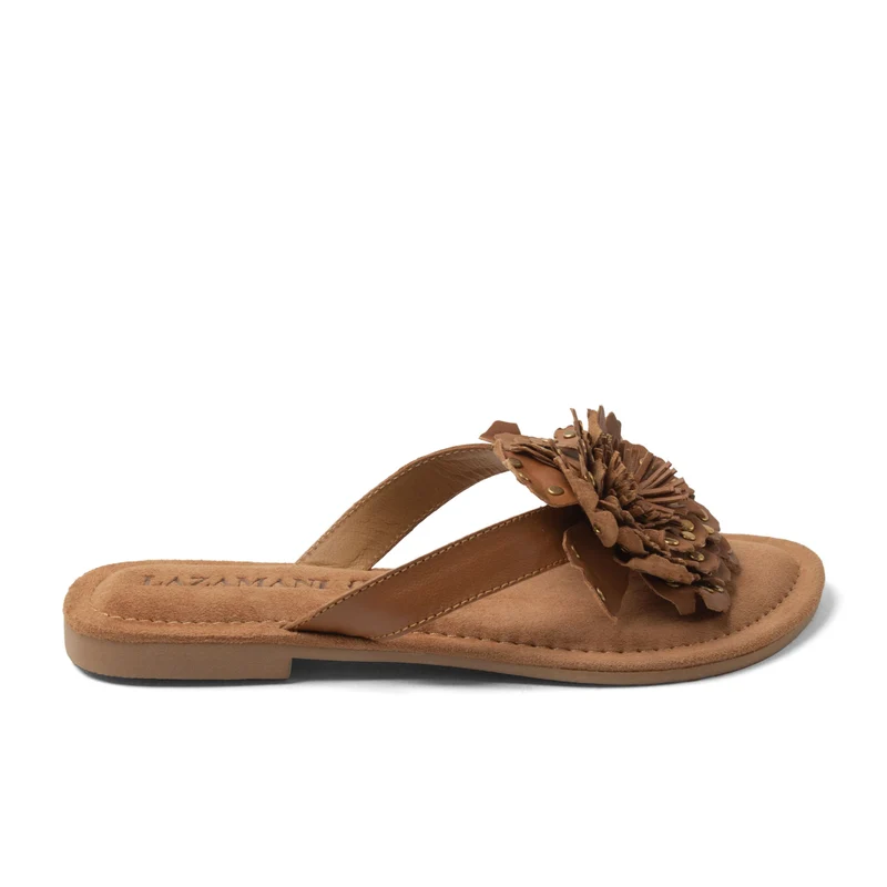Kira Dames Teenslippers Leer Tan