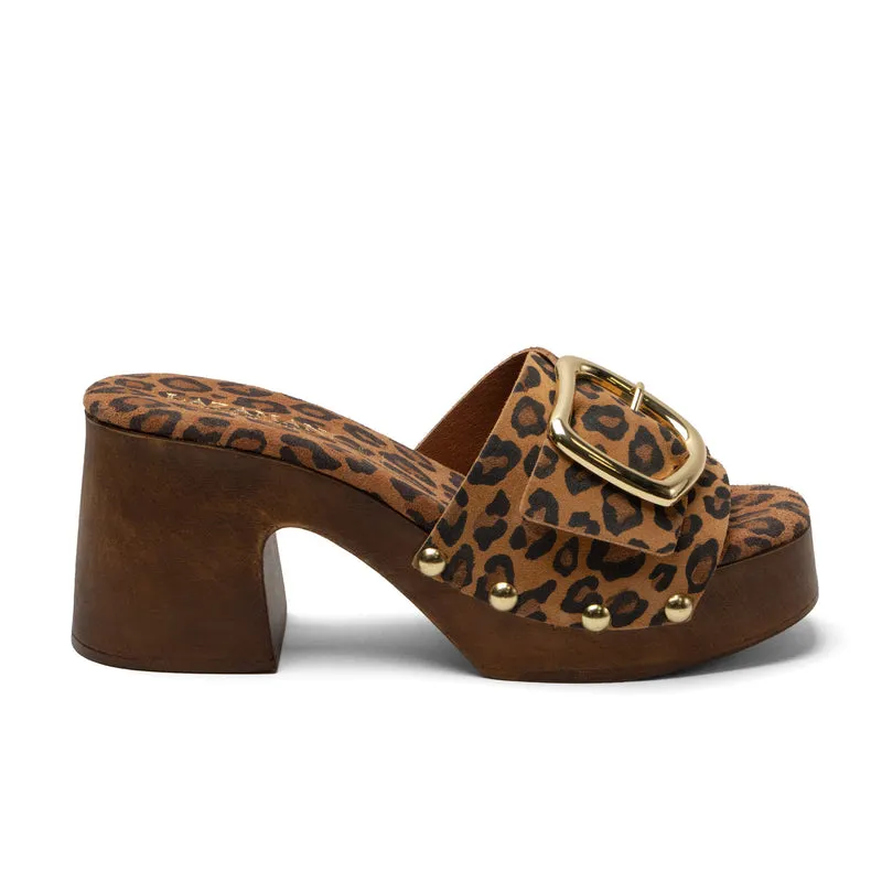 Celia Dames Clogs Suede Leopard