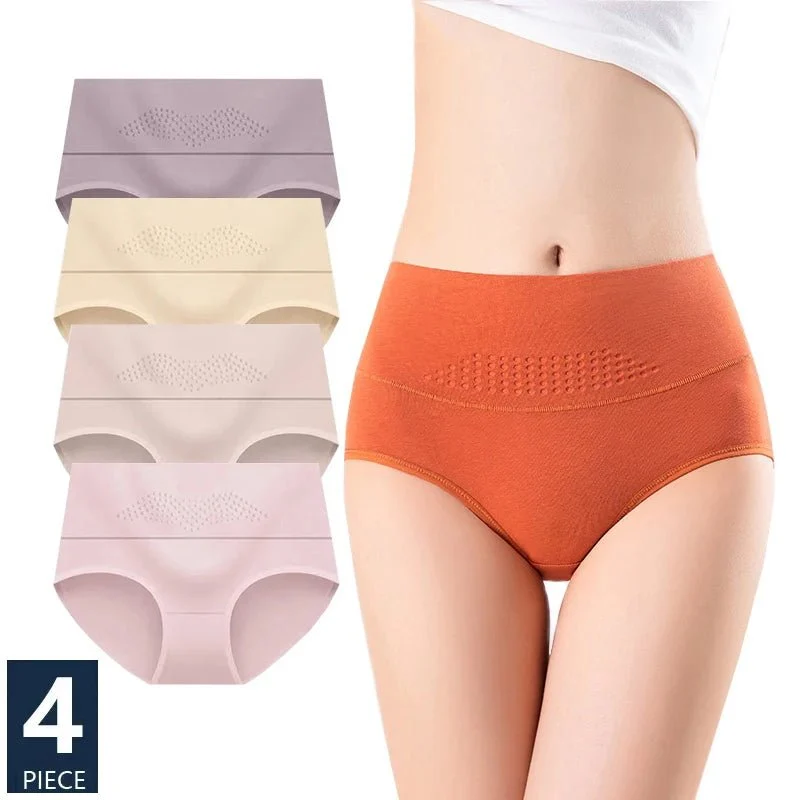 4 db-os női magas derekú alsónemű szett, M-5XL méretek - légáteresztő pamut alsónadrág