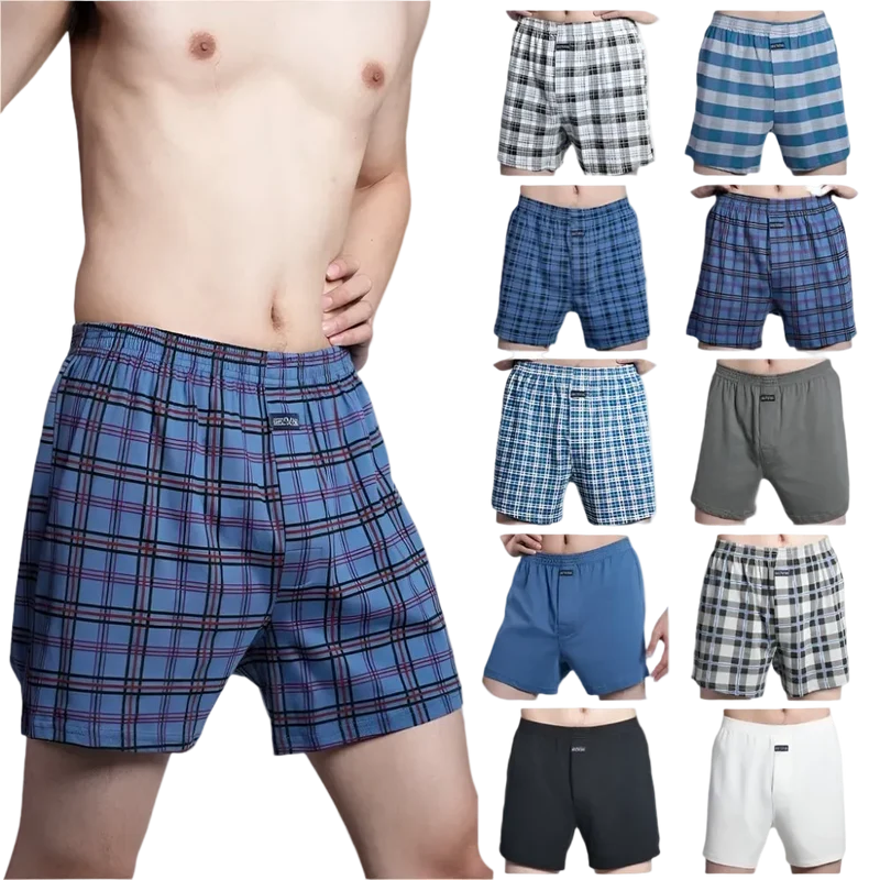Férfi pamut boxeralsó - 100% pamut, magas derekú, lezser kockás, plus size (M-3XL)