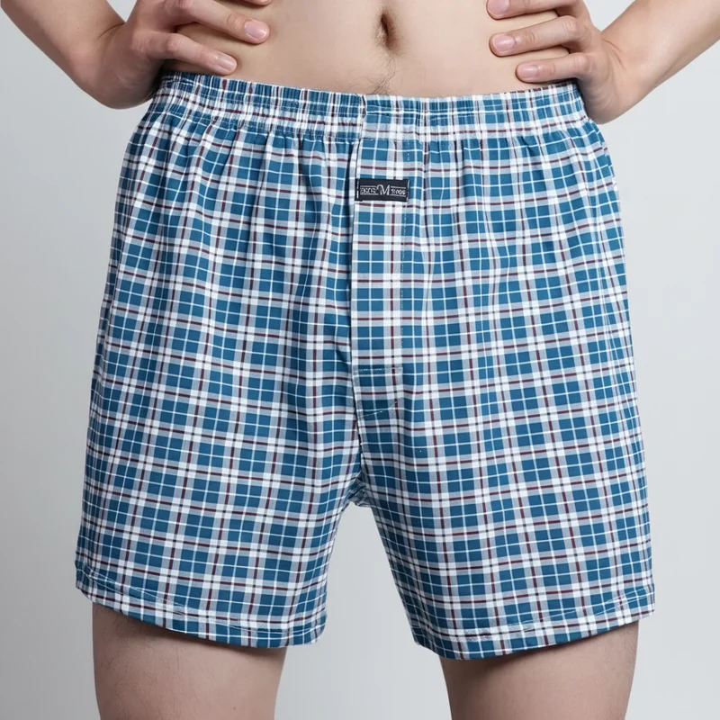 Férfi magas derekú boxeralsó - lezser kockás pamut pizsamaalsó, plusz méret M-3XL